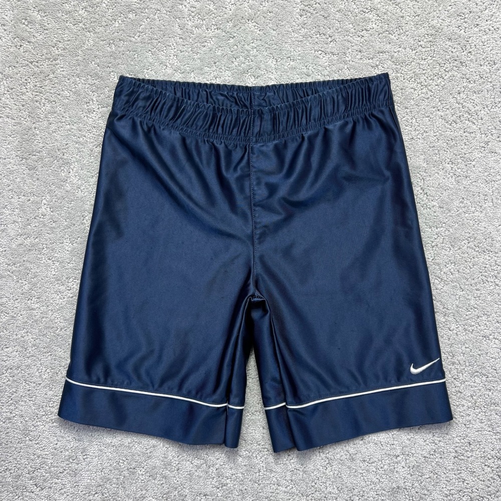 Nike Shorts Kids Size 7 Navy Blue White Trim Athletic Embroidered Swoosh Sporty